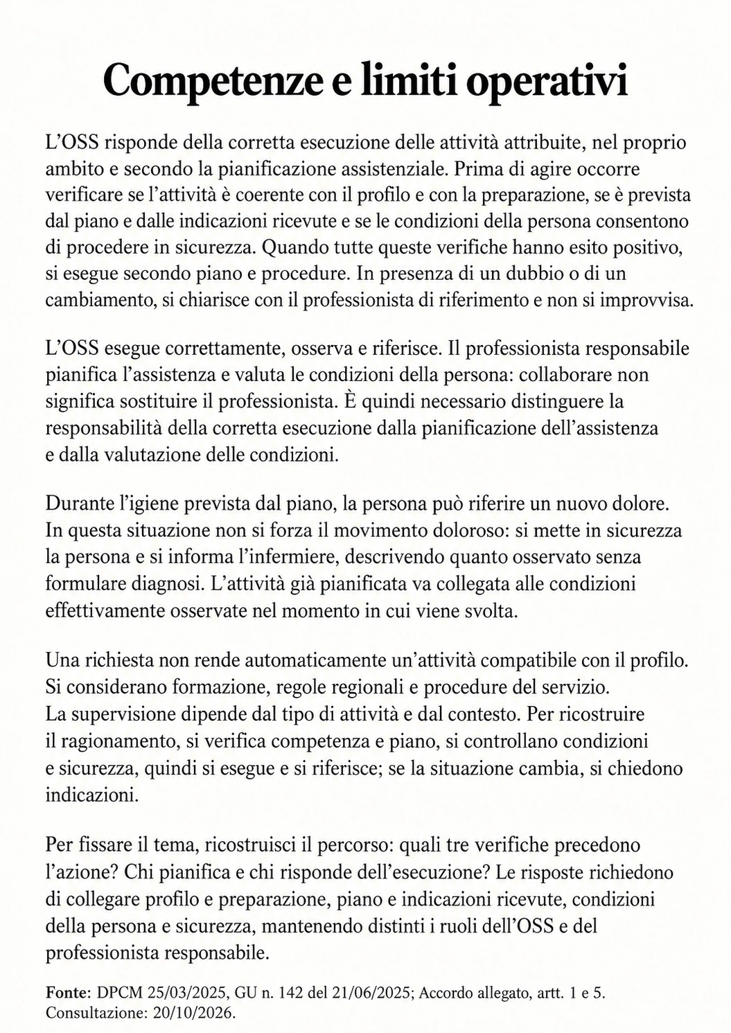 Prima — Competenze e limiti operativi in testo